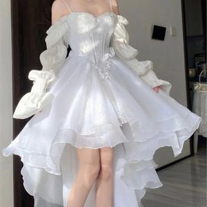 Primavera elegante blanco fuera del hombro vestido de hadas elegante princesa Puff malla fiesta de boda Porm 240219