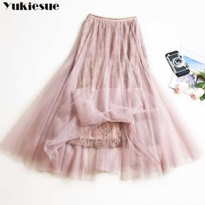 Printemps Mode Femmes Dentelle Princesse Fée Style 4 couches Voile Tulle Jupe Bouffant Puffy Long Tutu S 210608