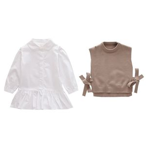 Printemps Filles Robe Bébé Gilet Coréen Automne Col Rond Tricoté Laine Mince Pull Pour Enfants Enfant Fille Vêtements Pour 1-5Y 210515