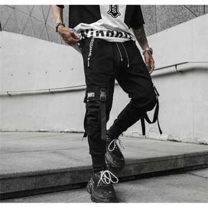 Printemps Hip Hop Joggers Hommes Black Harem Pantalons Multi-poche Rubans Homme Sweatpants Streetwear Casual Mens Pant 210723