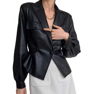 Gran oferta de primavera, chaqueta de cuero auténtico para mujer, chaqueta Sexy