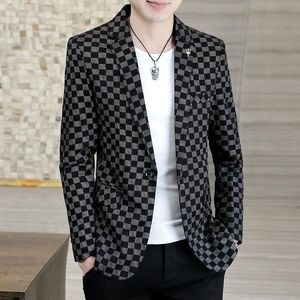 Spring Men's Suit Blazer de haute qualité Single Pinted Plaid Mens Fashion Slim Fit Robes Business Casual Man 4xl pour les hommes
