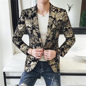 Spring Blazer Hombres Mens Floral Blazer Chaqueta Slim Fit Casual Streetwear Hombres Blazer Night Club Prom Tuxedo Formal Wear LJ201103