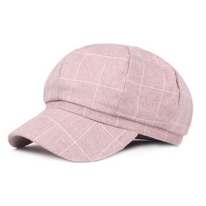 Printemps Plaid octogonal chapeaux dame coton et lin béret été hommes en plein air chapeau de soleil Sunbonnet Art rétro peintre casquette en gros