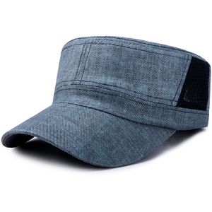 Gorra plana transpirable de malla de lino para primavera y verano, sombrero militar para hombres y mujeres, sombrero para el sol con agujero de aire fresco para la playa y la calle al aire libre, triangulación de envíos