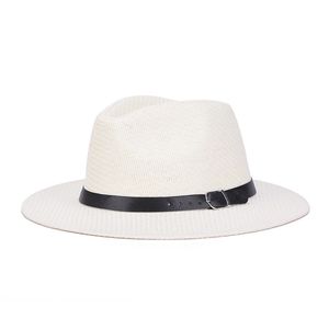 Sombrero de paja de primavera y verano para hombres, mujeres, Jazz, Panamá, sombreros Fedora de ala ancha, protección solar, gorra de playa con cinturón de cuero, gran oferta Y200602