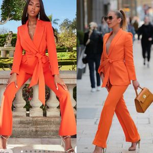 Trajes de pantalón de primavera para mujer, chaqueta y pantalones de esmoquin formales para oficina y negocios, color naranja, uniforme de oficina para mujer