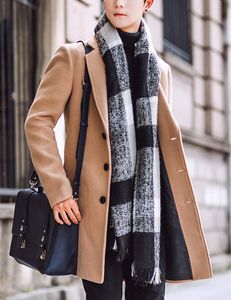 Springrain Manteau à pois en laine mélangée pour homme Col cranté Manteau à simple boutonnage Chaud Trench d'hiver