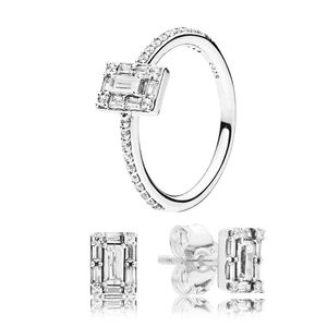 Ensemble de boucles d'oreilles carrées Halo Ring pour Pandora 925 Sterling Silver designer Ensemble de bijoux pour femmes filles Crystal Diamond Wedding Rings boucle d'oreille avec boîte d'origine