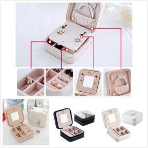 Caja cuadrada para guardar joyas, organizador fácil de llevar, anillos, pendientes, collares y pulseras, cajas de cuero con organizador de bolsas con espejo