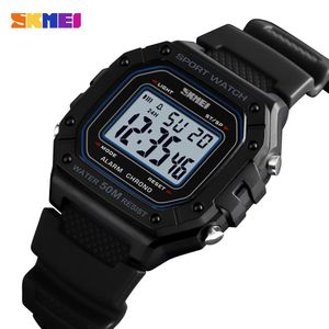 Reloj Digital cuadrado para hombre, reloj de pulsera deportivo, alarma resistente al agua, correa LED de PU, marca de 12/24 horas, reloj Retro de moda para hombre SKMEI 1496 X0524