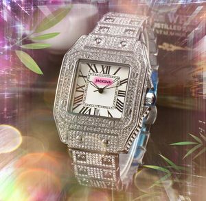 Cadran romain carré série Tank montre femme cristal acier inoxydable mouvement à quartz plein diamants bague boîtier horloge or rose argent montres bracelet cadeaux