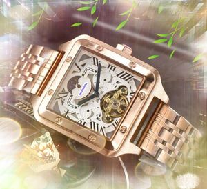 Cuadrado tanque romano hueco luna esqueleto dial diseñador relojes hombres zafiro tiempo luminoso completamente automático mecánico impermeable reloj gits Relogio masculino
