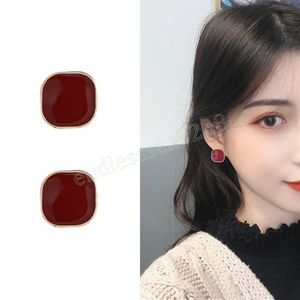 Boucles d'oreilles carrées coréen bordeaux boucle d'oreille pour femmes Simple géométrique boucles d'oreilles 2022 tendance bijoux fête cadeaux