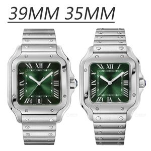 Réservoir carré Montres pour hommes 39 mm Caoutchouc vert et acier inoxydable Montres mécaniques Boîtier Bracelet Mode Date Montre Homme Dame 35 mm Montre Montre De Luxe étanche