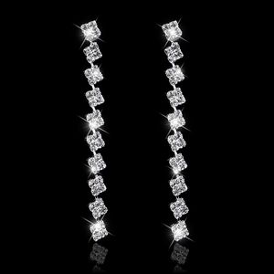 Carrés Forme De Mariée Longues Boucles D'oreilles Diamante Argent Couleur Strass Cristal Boucle D'oreille Pour Les Femmes De Mariage