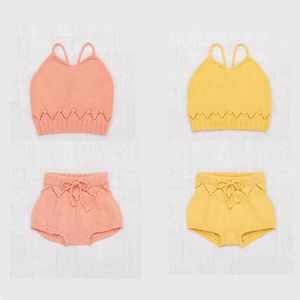 SS Kids Girls Summer Knitting Clothes Sets Misha Puff Children Crochet Sling Tops y Bloomers Baby Girl 210619