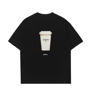 SS New Lenciag Tees Classic Milk Tea Cup Print Camiseta para parejas para hombres y mujeres Jersey Deportes Versátil Camiseta delgada adelgazante Camisas Media manga Ropa superior para exteriores