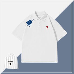 SS New Miri Camiseta de manga corta Amor bordado Cuello polo para hombres y mujeres Pareja americana Camisa polo con parte inferior de media manga Ropa superior delgada