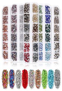 SS4SS16 Taille mixte dos plat AB cristal Nail Art décoration mélange couleurs 3D verre strass charme gemmes 1400 pièces par boîte bricolage ongles 4717999