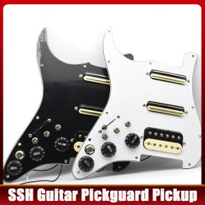 SSS Ensemble de protection de plectre pour guitare gaucher pré-câblé avec faisceau de micros à bobine unique et multi-commutateurs (perle blanche/noir)