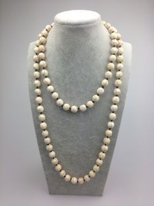 ST0011 10mm Blanc Turquoise Noeud 42 pouces Longues perles de pierre femmes collier de haute qualité bijoux faits à la main