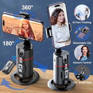 Stabilizers P02 360 Rotation Gimbal Stabilizer Follow up Selfie Desktop Face Tracking for Tiktok Smartphone Live with Remote Shutter 231117