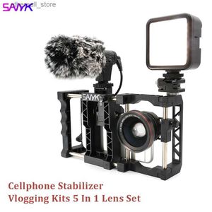 Stabilisateurs SANYK stabilisateur téléphone Anti-secouement cardan Vlogging Kit Microphone Led FillLight lentille ensemble téléphone Cage Smartphone plate-forme pour Livestream Q231116