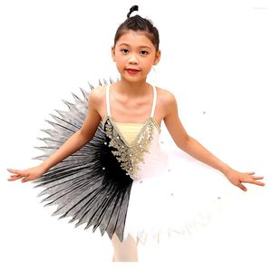 Vêtements de scène 2023 jupe de Ballet pour enfants Costumes du lac des cygnes noir et blanc fronde danse Tutu vêtements pour les filles