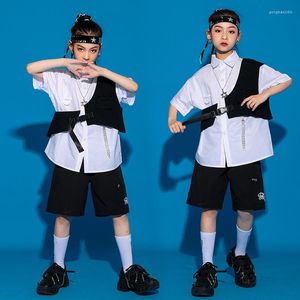 Ropa de escenario 2023 trajes de baile moderno de Jazz para niños camisas blancas chaleco negro trajes de hip hop niñas ropa de actuación de Hip Hop DQS7185