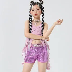 Wear 2024 Girls Dancewear Purple Sequins Catwalk Show Vêtements Hip Hop Dancing tenue KPOP Jazz Dance Performance Costume XH139