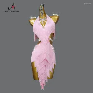 Women's Prom Dress Latin Dance Stage Wear 2024 Fringed Short Skirt Party Wear Samba Performance Outfit XXS Pink Spandex