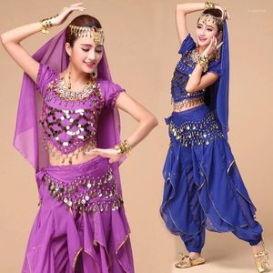 Etapa desgaste 4 unids danza del vientre conjuntos de disfraces Egipto danza sari ropa india mujeres bollywood pantalón