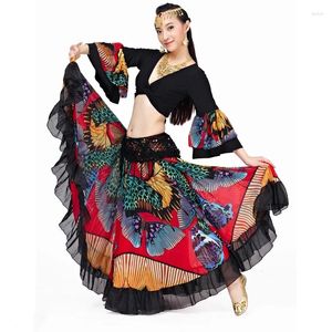 Vêtements de scène 720 degrés fleur imprimé jupe gitane danse du ventre vêtements tribaux Costume vêtements de flamenco femmes robe de danse