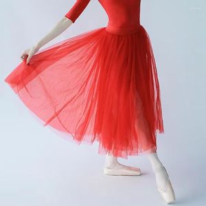 Stage Wear 80 CM Long Tutu Red Mesh Ballet Ball Skirt Ballerina per adulti Swan Lake Latin Modern Dance Tulle Elastico in vita Tutu all'ingrosso