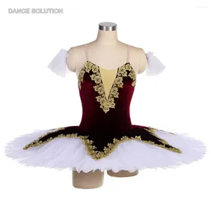 Etapa desgaste adulto niño ballet traje de baile borgoña terciopelo corpiño tutú con apliques de oro trajes para mujeres niñas BLL062