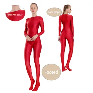 Stage Wear AOYLISEY Rouge Full Body Zentai Unitards Combinaison à manches longues Body à pieds Gymnastique Catsuit Filles Peau Serrée Costume d'Halloween