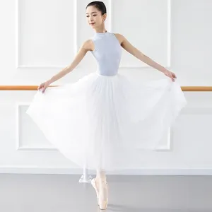 Portez du ballet tutu danse tulle long personnage de jupe blanc blanc robe ronmantique ballerine dancewear