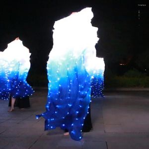 Etapa desgaste accesorios de danza del vientre 180 cm de largo azul y blanco luces LED velo de seda ventilador práctica trajes de rendimiento