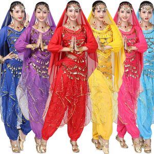 Escenario ropa de danza del vientre juegos de disfraces de baile bollywood bollywood oriental mujer para mujeres adultas set de 4 piezas pantalones de pantalones de cabeza