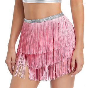 Stage Wear Belly Dance Costume Silver Sexy Tassel Ceinture pour femmes Hip Scarf