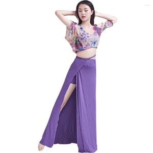 Stage Wear Belly Dancer Outfit Top et robe avec pantalon Ineer Ensemble femmes Slim India Dance Custome Sexy Fente Pratique Costume