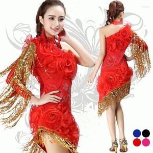 Vêtements de scène noir/bleu/rouge/Rose fille robe de danse latine/moderne femmes boîte de nuit Sequin adulte Salsa/salle de bal/Tango Costume danse