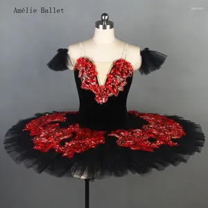 Stage Wear BLL086 Corsage en velours extensible noir avec des couches de crêpes en tulle plissé Tutu Sparkling Giltter Ballet professionnel