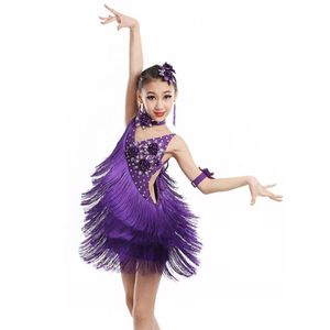 Stage Wear Enfant Enfant Enfants Robe De Danse Latine Professionnelle Pour Filles Robes De Danse De Salon Enfants Rouge Sequin Fringe Salsa Tasse309S