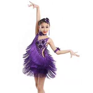 Stage Wear Enfant Enfant Enfants Robe De Danse Latine Professionnelle Pour Filles Robes De Danse De Salon Enfants Rouge Sequin Fringe Salsa Tasse244U