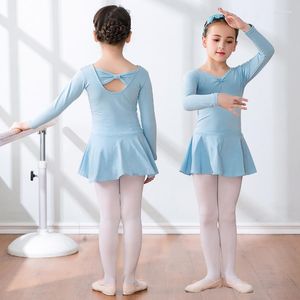 Desgaste de la etapa Niños Vestido de ballet Traje de baile Práctica Falda Niño Algodón Mangas largas Ropa de baile para niñas Ropa de alta calidad al por mayor