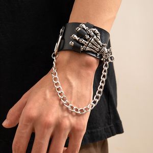 Vêtements de scène Accessoires de danse Bracelet à griffes gothique pour hommes femmes Punk Hip Hop main en cuir PU Bracelet à longue chaîne cubaine bijoux