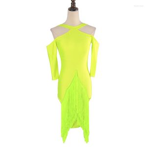 Etapa desgaste flecos vestido de baile latino para mujeres latina práctica verde Sumba ropa sexy traje tap jl1886