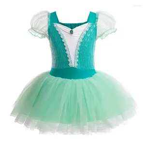 Stage Wear Robe de danseuse verte Enfants Filles Mesh Tutu Costume de danse de ballet Ouvert Entrejambe Gymnastique Justaucorps Ballerine Dancewear